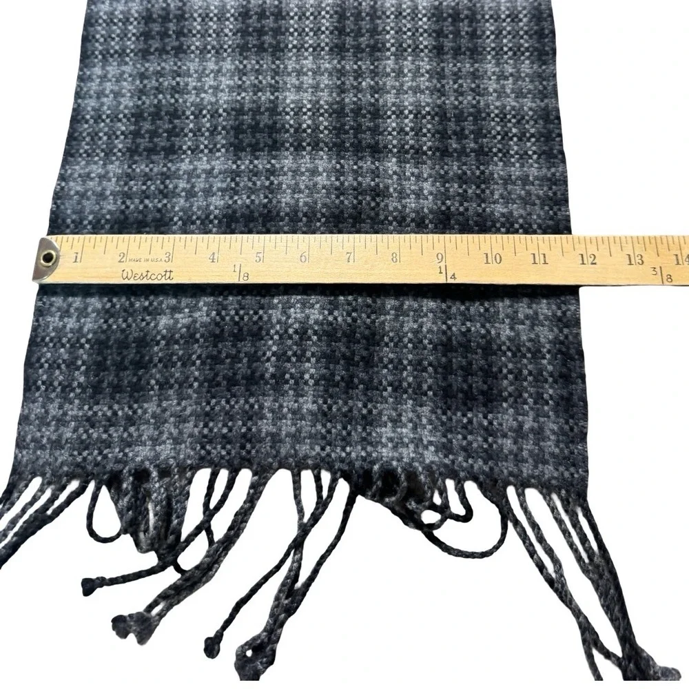 Raffi Scarf Unisex OS Grey Plaid Good 100% Pure Cashmere Fringe Winter Accessory